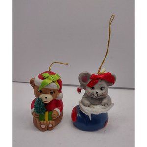 Lot of 2 vintage bell Christmas ornaments mouse & bear